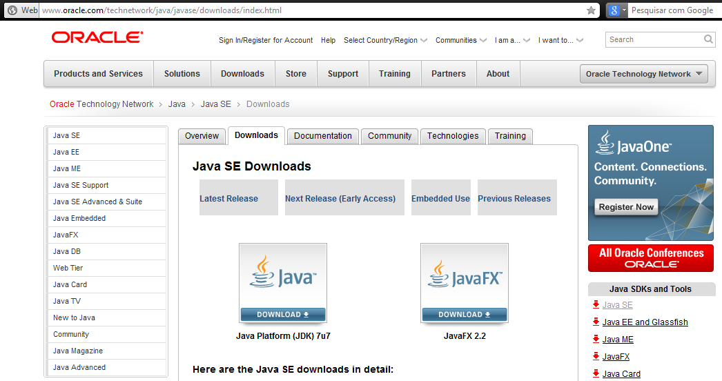 Download JDK da Oracle