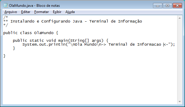 Edição de programa Java
