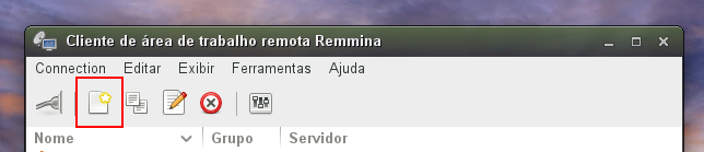 Remmina, destacando na imagem o botão de Nova Conexão