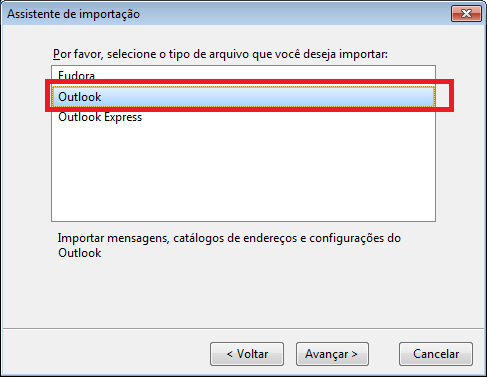 Cliente de e-Mail escolhido
