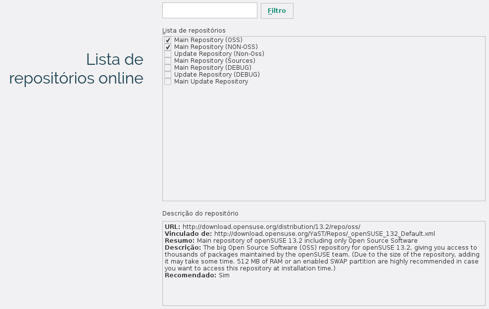 Escolhendo repositórios para atualização