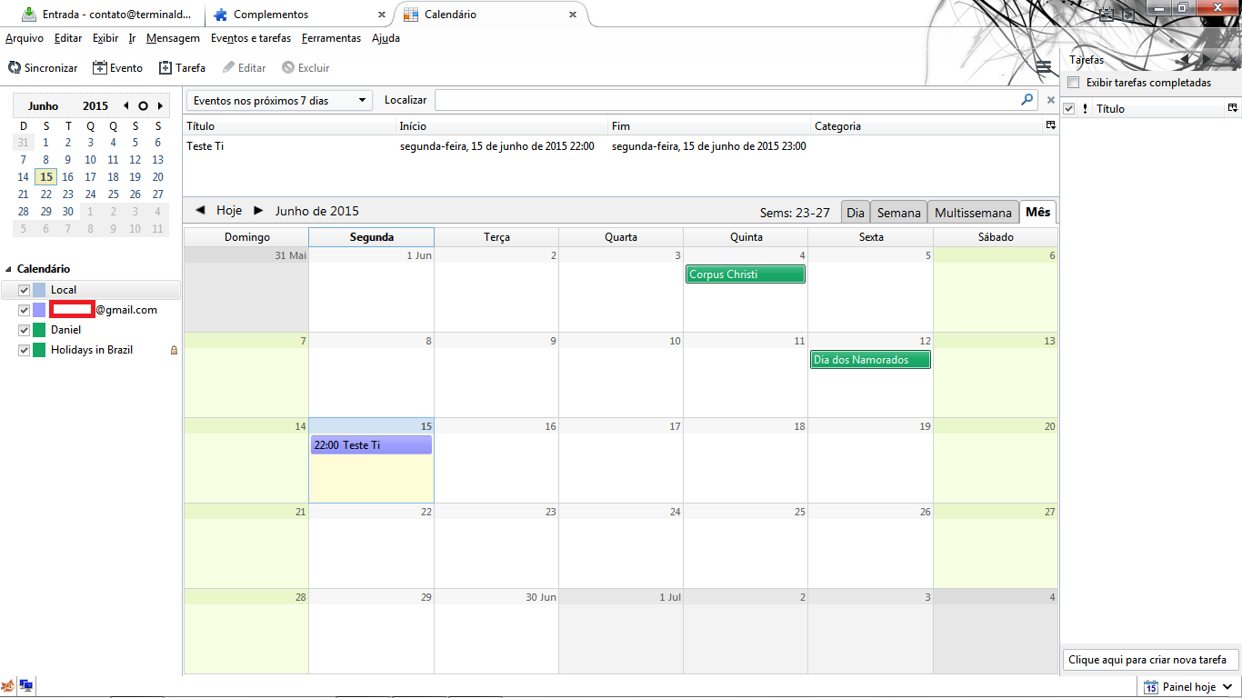 Editando calendário pelo Thunderbird