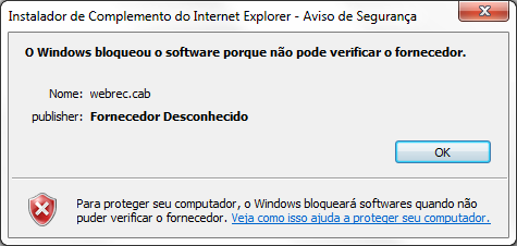 Mensagem de erro no Internet Explorer
